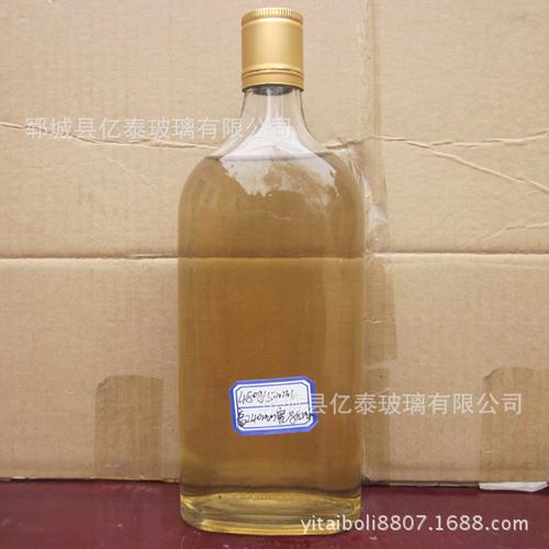 厂家定制500ml透明保健酒玻璃瓶一斤装扁方形丝口高白料白酒瓶子_产品
